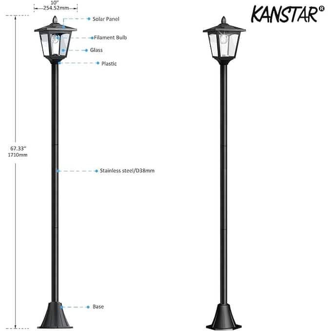 67 Inch Solar Lamp Post Light Waterproof LED Pathway Lighting Adjustable Pole for Lawn, Garden, Driveway - Black - 67''