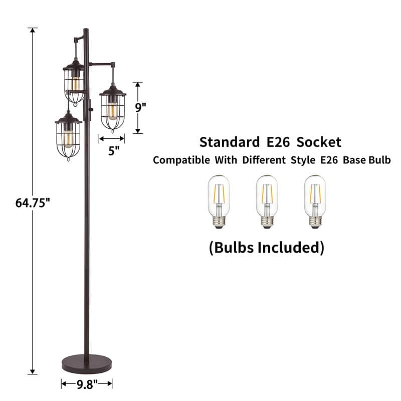 KAWOTI 67.75 inch 3-Light Farmhouse Floor Lamp (Bronze)