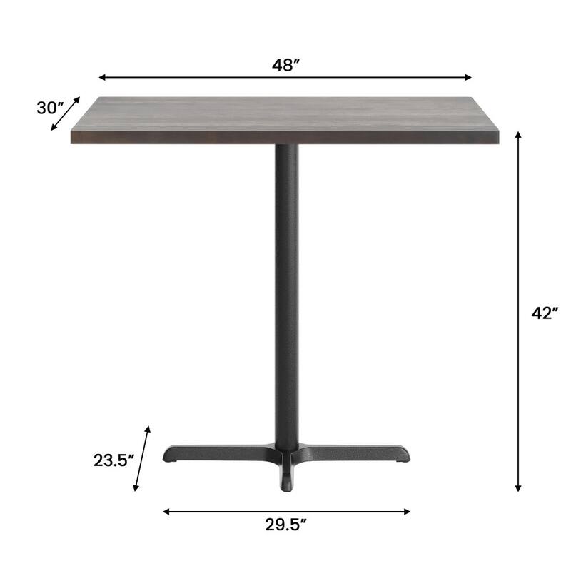 Rectangular Solid Wood Commercial Tabletop with 23.5" x 29.5" Bar Height X-Base - 30"W x 48"D x 42"H