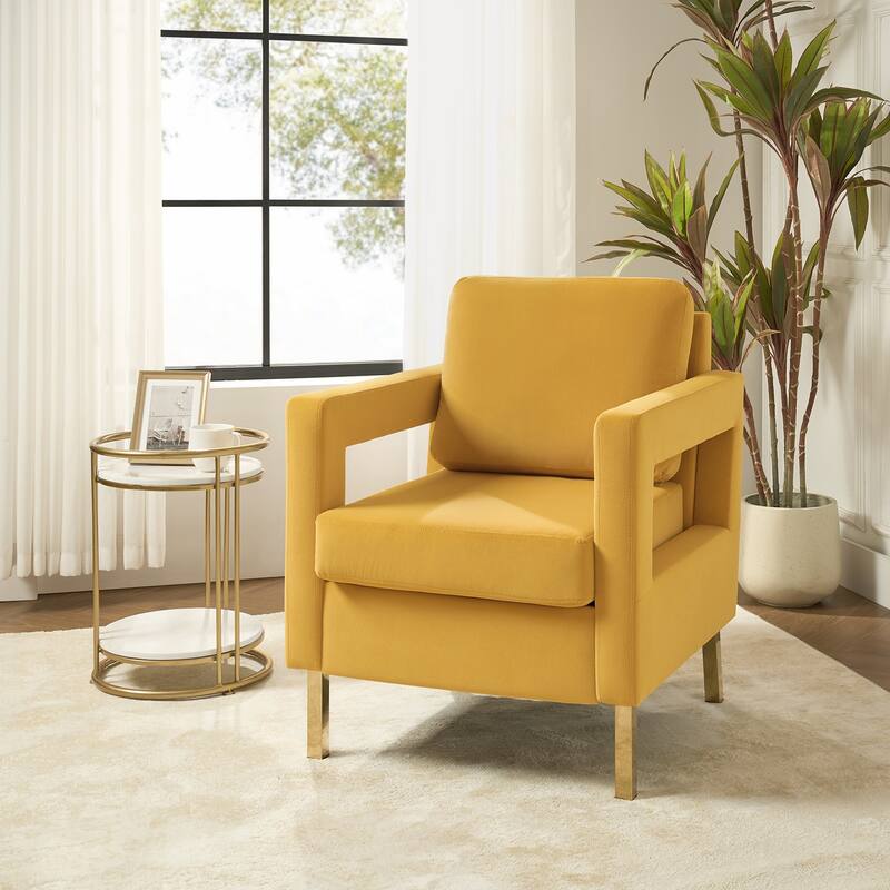 Valentina Comfy Accent Armchair with Golden Metal Legs and Removable Cushions by HULALA HOME