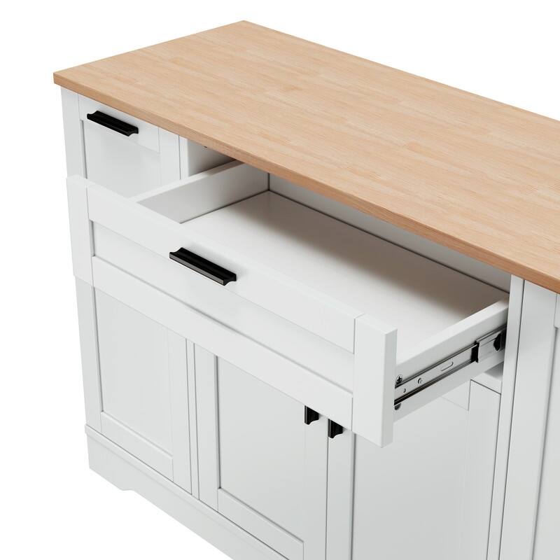 53.7" Kitchen Island Storage with 3-Tier Pull-Out Rack and Adjustable Shelves for Kitchen, Dining Room