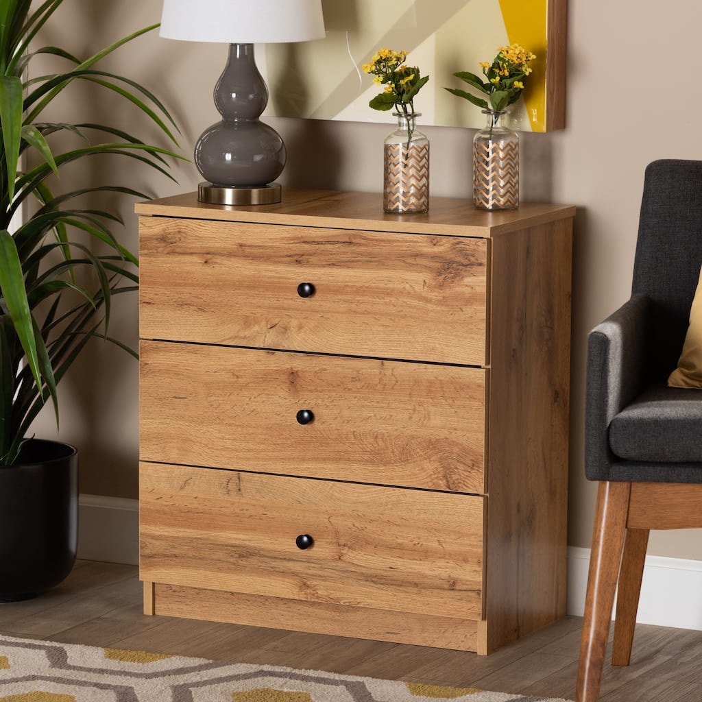 Decon Modern Oak Brown Finished Wood 3-Drawer Storage Chest