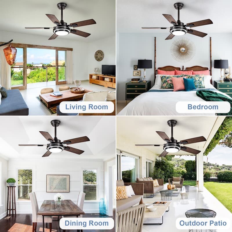 42-52Inch Ceiling Fan with Light: with 5 Blades Dual Finish Reversible - with Remote Control for Living Room Outdoor Patios