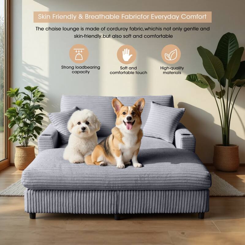 GDFStudio - Polyester 50.9" Loveseat Chaise with Cup Holders