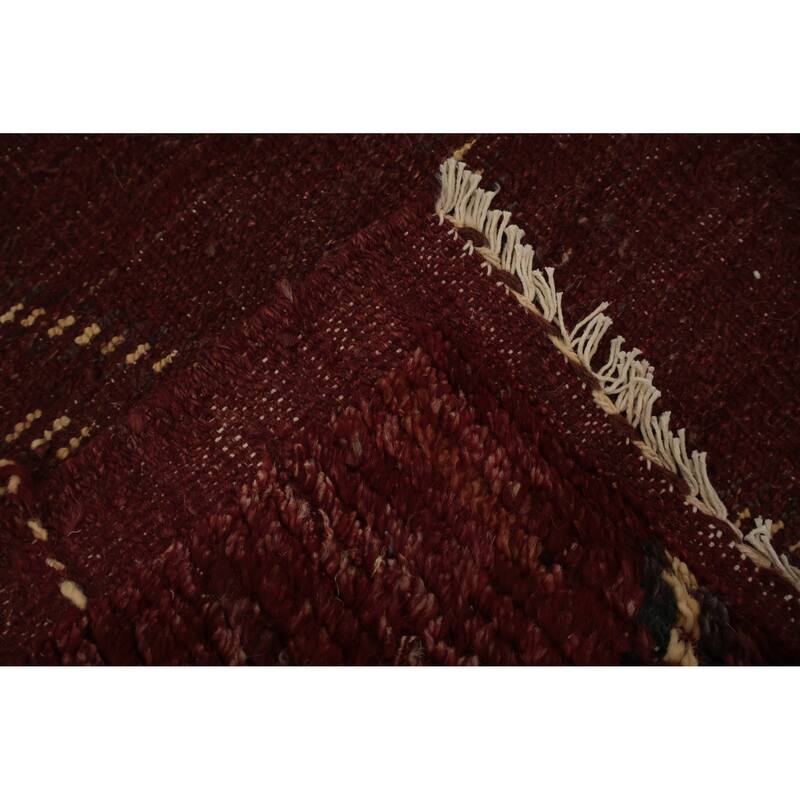 Hand Knotted Oriental 100% Wool Carpet Modern Tribal Red Moroccan Area Rug - 9' 9'' X 7' 0''
