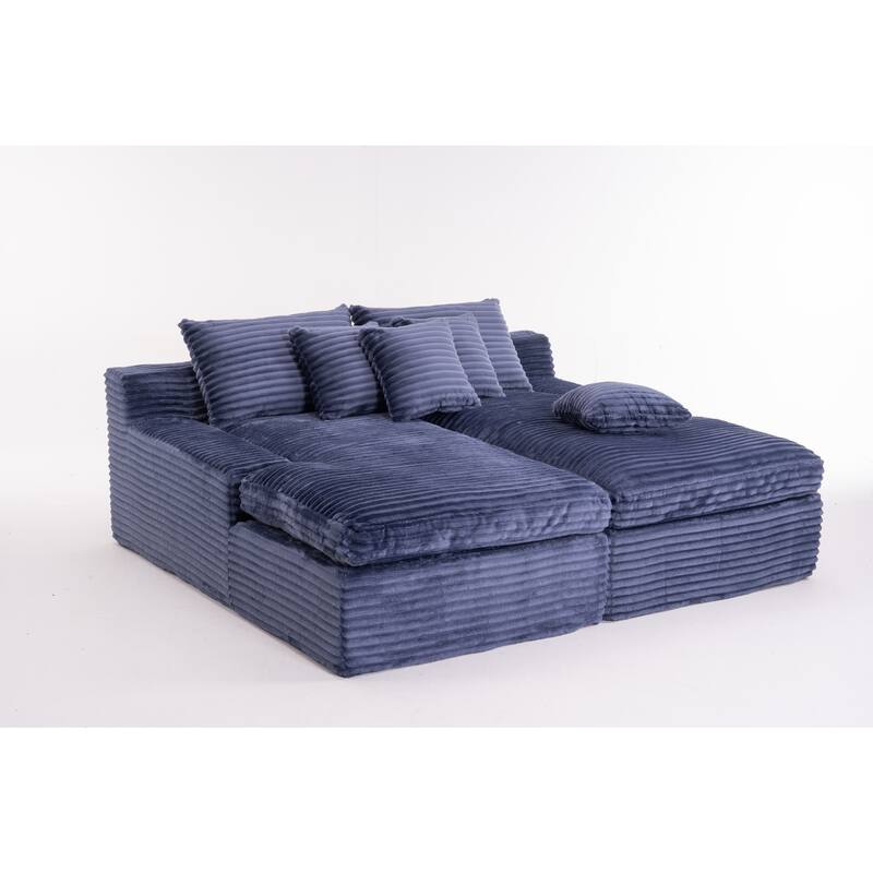Oversized Corduroy Upholstered Chaise Lounge Sofa / Double Single Side Arm Sleeper Sofa Couch / Modular Recliner Sofa