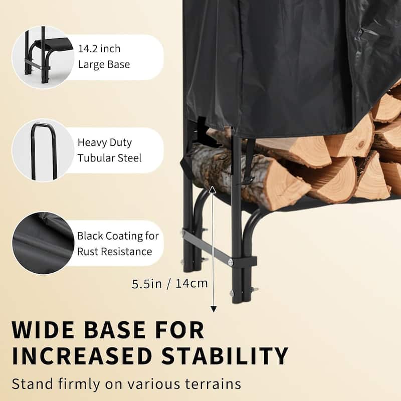 Firewood Rack Storage Cover Set for Patio Outdoor Use Backyard with Waterproof Cover