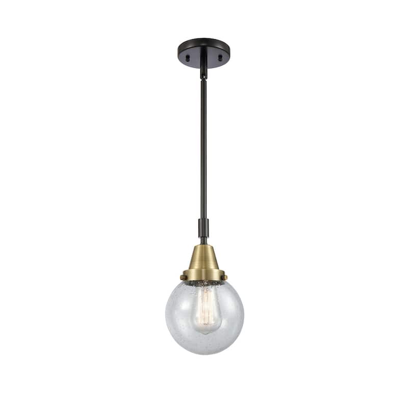 Innovations Lighting 447-1S-11-6 Beacon Pendant Beacon 6" Wide Mini - Black Antique Brass / Seedy