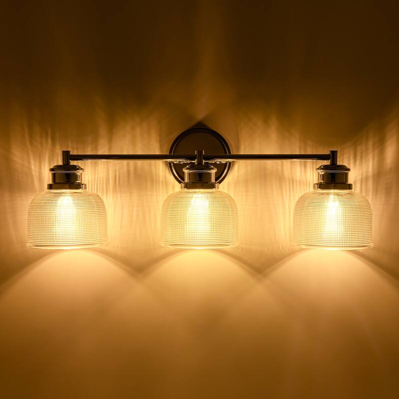 3-Light Modern Linear Bowl Grid Glass Bathroom Vanity Light - 23.8 in. W x 8.4 in. H x 6.1 in. D