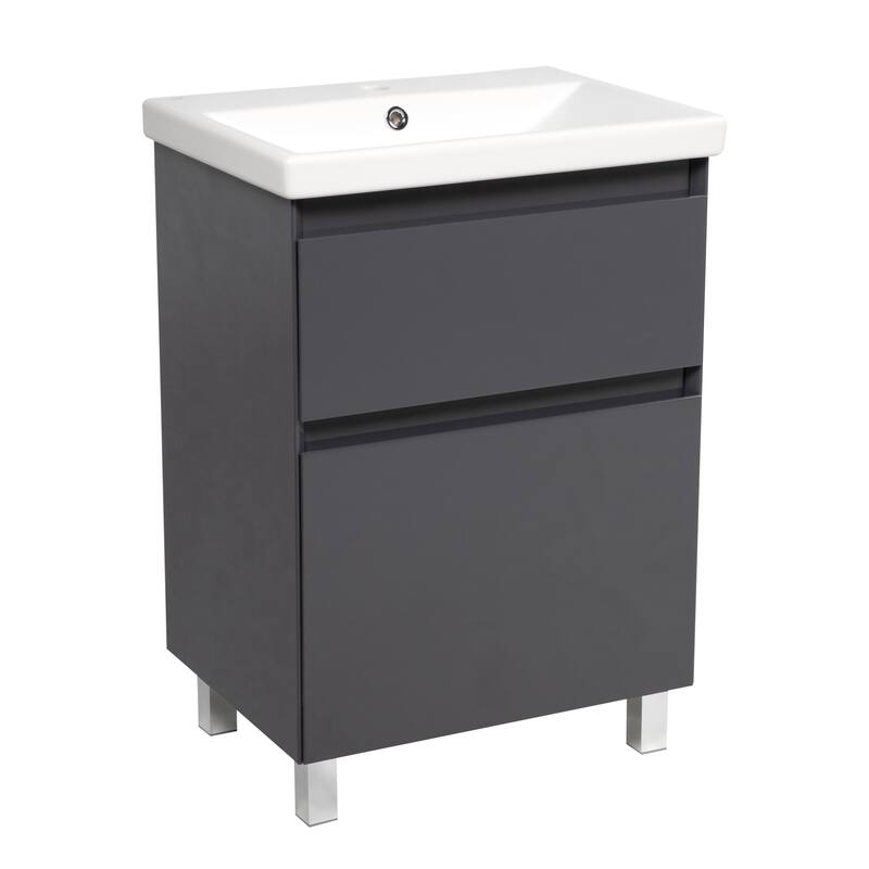 Modern Free standing Bathroom Vanity with Washbasin Elit Graphite Gloss Non-Toxic MDF-24"-Omega 32" - Grey - 24" - Glossy