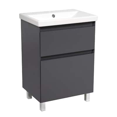 Modern Free standing Bathroom Vanity with Washbasin Elit Graphite Gloss Non-Toxic MDF-24"-Simple 32"