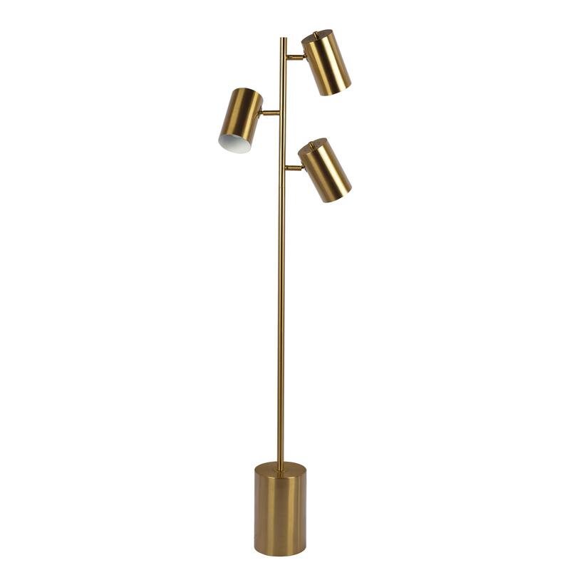 Brassed Gold Floor Lamp with Rotary Switch Triple Spots Metal Block Base - Gold