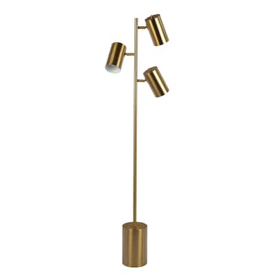 Brassed Gold Floor Lamp with Rotary Switch Triple Spots Metal Block Base