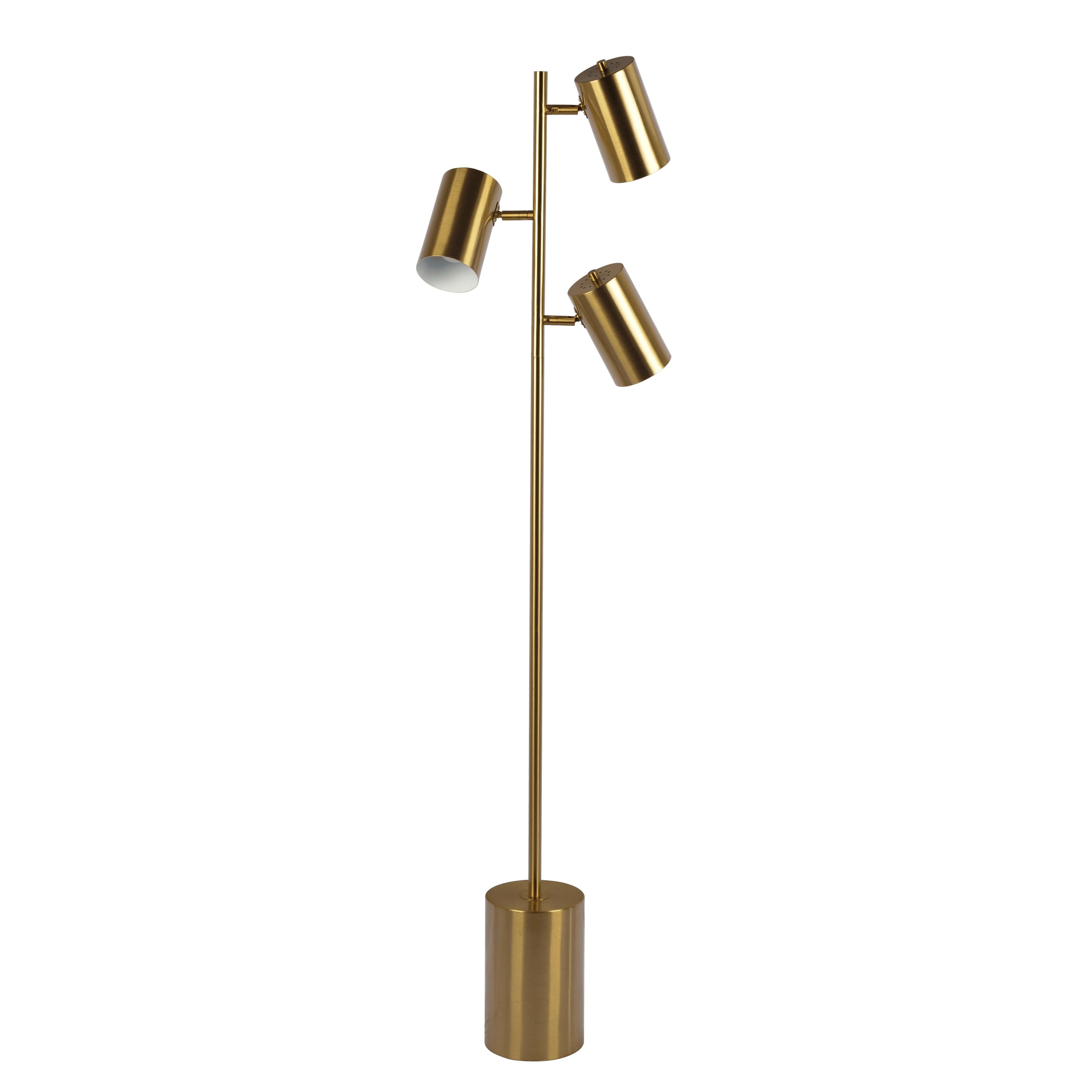 Harmony Brassed Gold Floor Lamp with Rotary Switch Triple Spots Metal Block Base