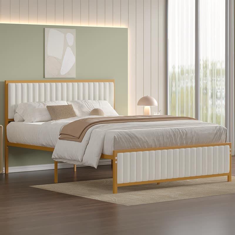 VECELO Upholstered Bed Frame with Tufted Headboard & Footboard Heavy Duty Steel Slats Platform No Box Spring Needed