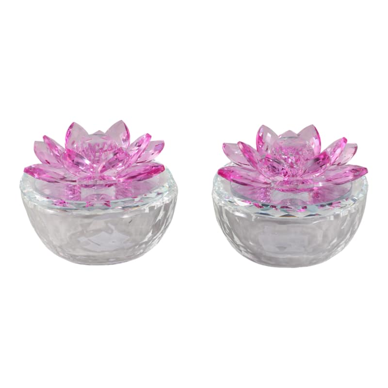 Decorative Rainbow Lotus Top Glass Trinket Dish for Jewelry and Keepsake Storage