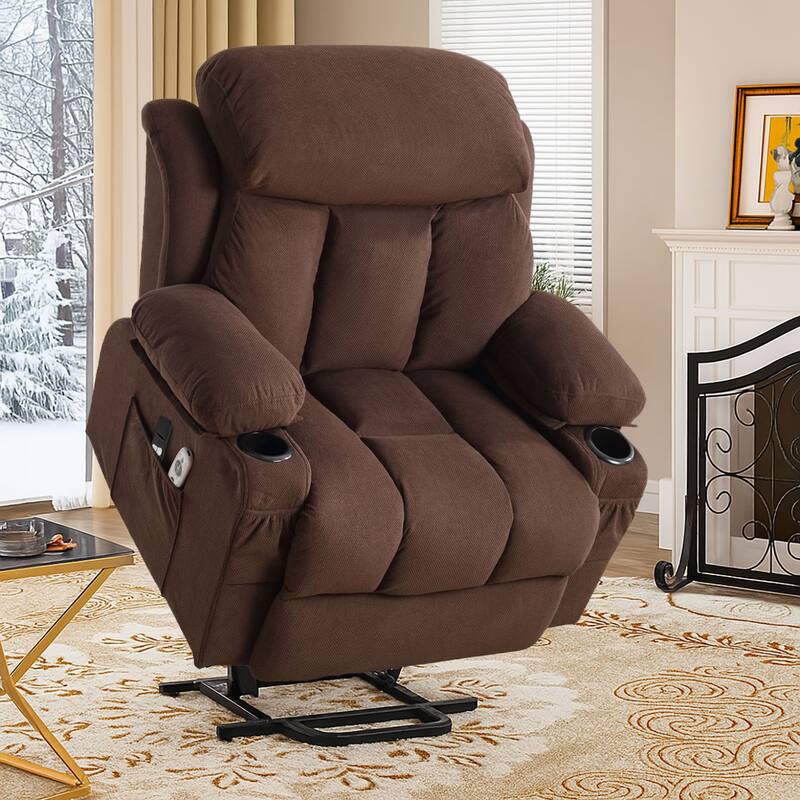 Modern Classic Massage and Heating Function Velvet Upholstered Leisure Recliner with Lift Base - Brown