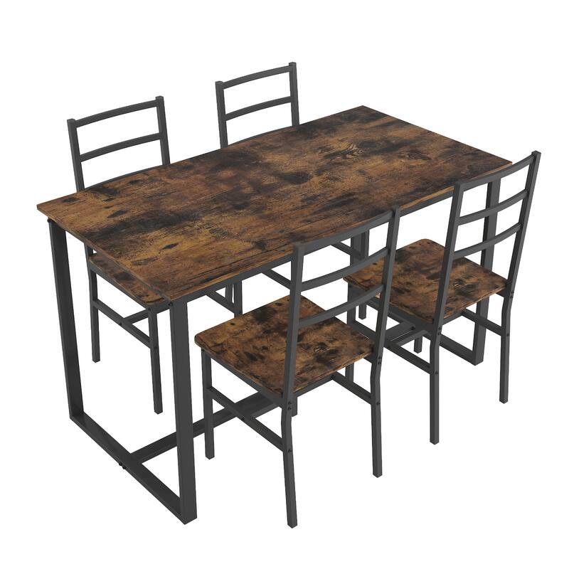 Modern 5-Piece Dining Set with Rectangular Solid Structure Table & 4 Ladder Back Chairs