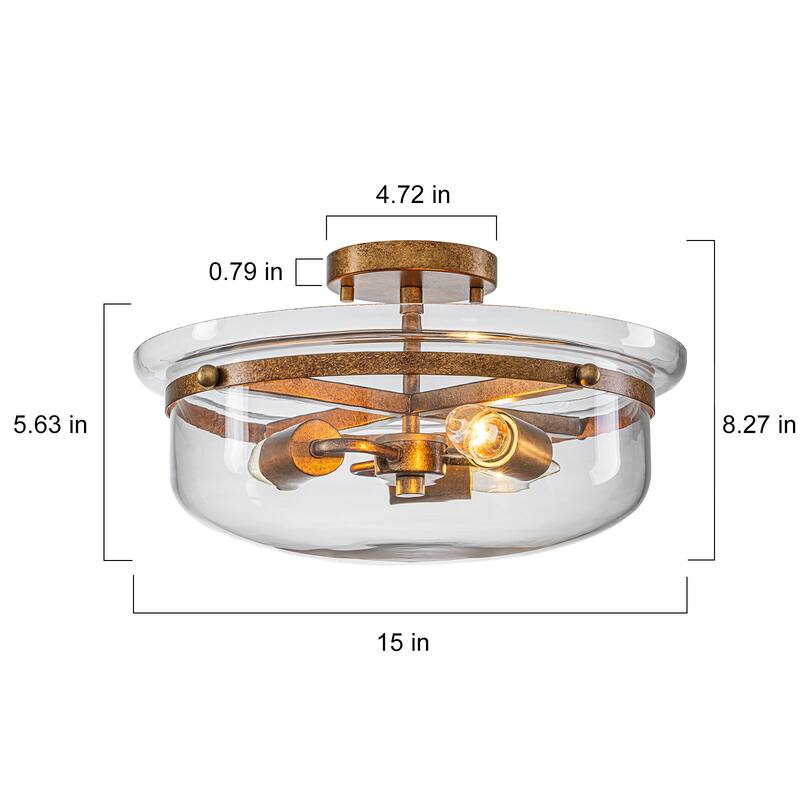 3-Light Semi Flush Mount with Clear Glass