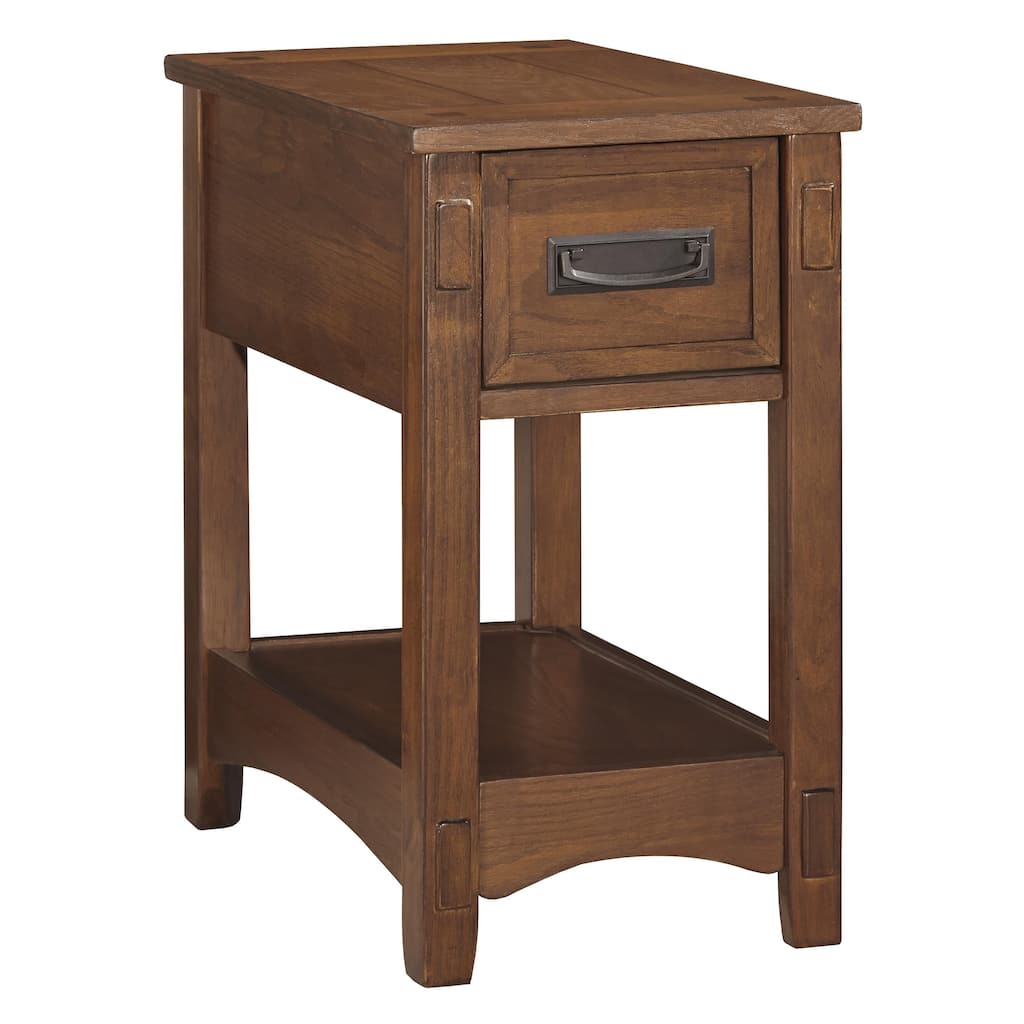 1 Drawer Chair Side End Table with Open Bottom Shelf, Brown