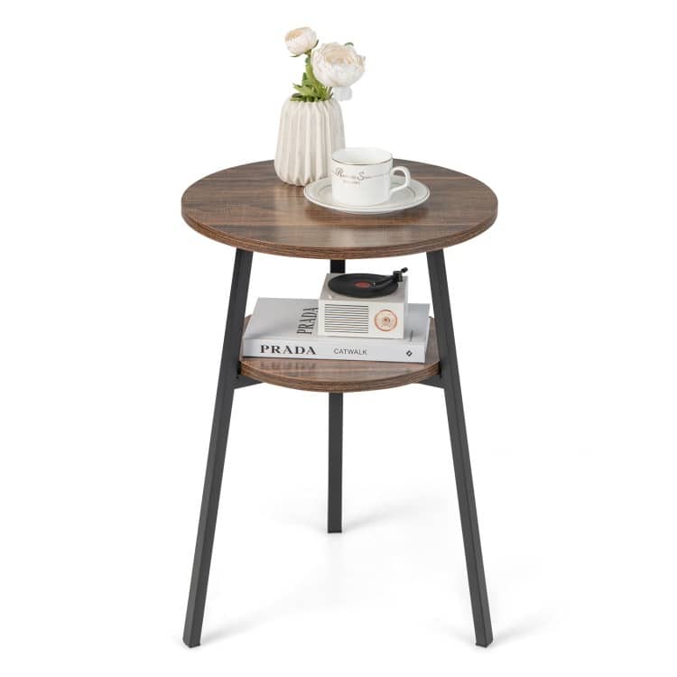 2-Tier Round End Table with Open Shelf and Triangular Metal Frame - 17" x 15.5" x 21.5" (L x W x H)