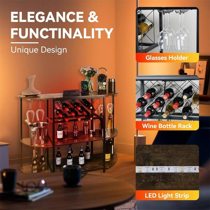 Bar Table Cabinet 4 Tier with Power Outlet - 15.74"D x 47.2"W x 35.4"H