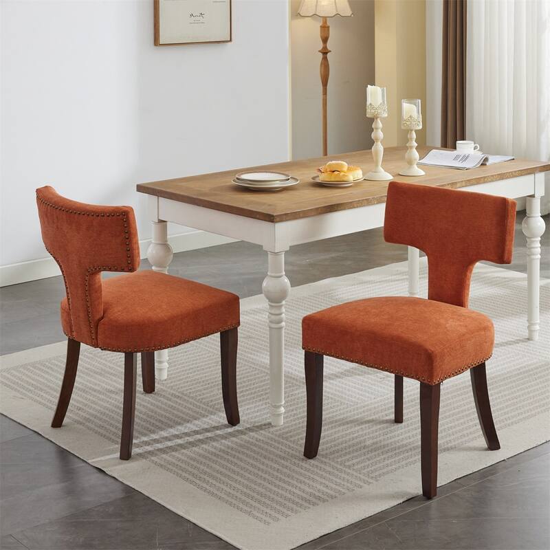 Set of 2 Linen Fabric Upholstered Curved Backrest Accent Dining Chairs