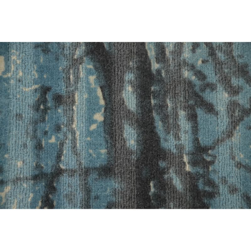 Hand Knotted Oriental Viscose Silk Carpet Modern Pictorial Navy Blue & Blues Abstract Area Rug - 5' 5'' X 3' 0''