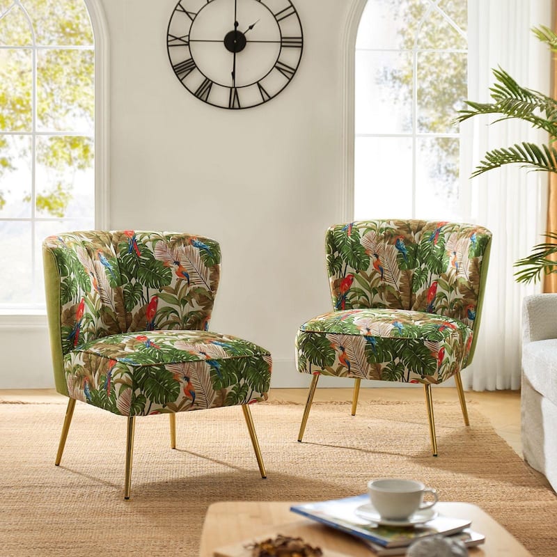 Almira Contemporary Upholstered Armless Side Chair with Tufted Back Set of 2 by HULALA HOME - Green