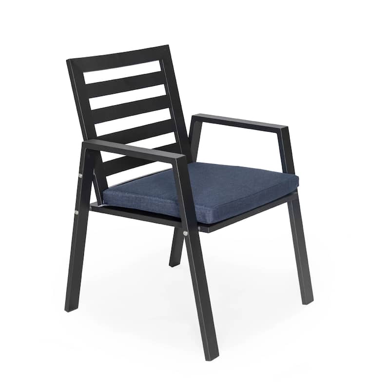 Chelsea Modern Mid-Century Patio Silhouette Aluminum Dining Chair with Olefin Fabric Cushions - 34.84 - Charcoal Blue
