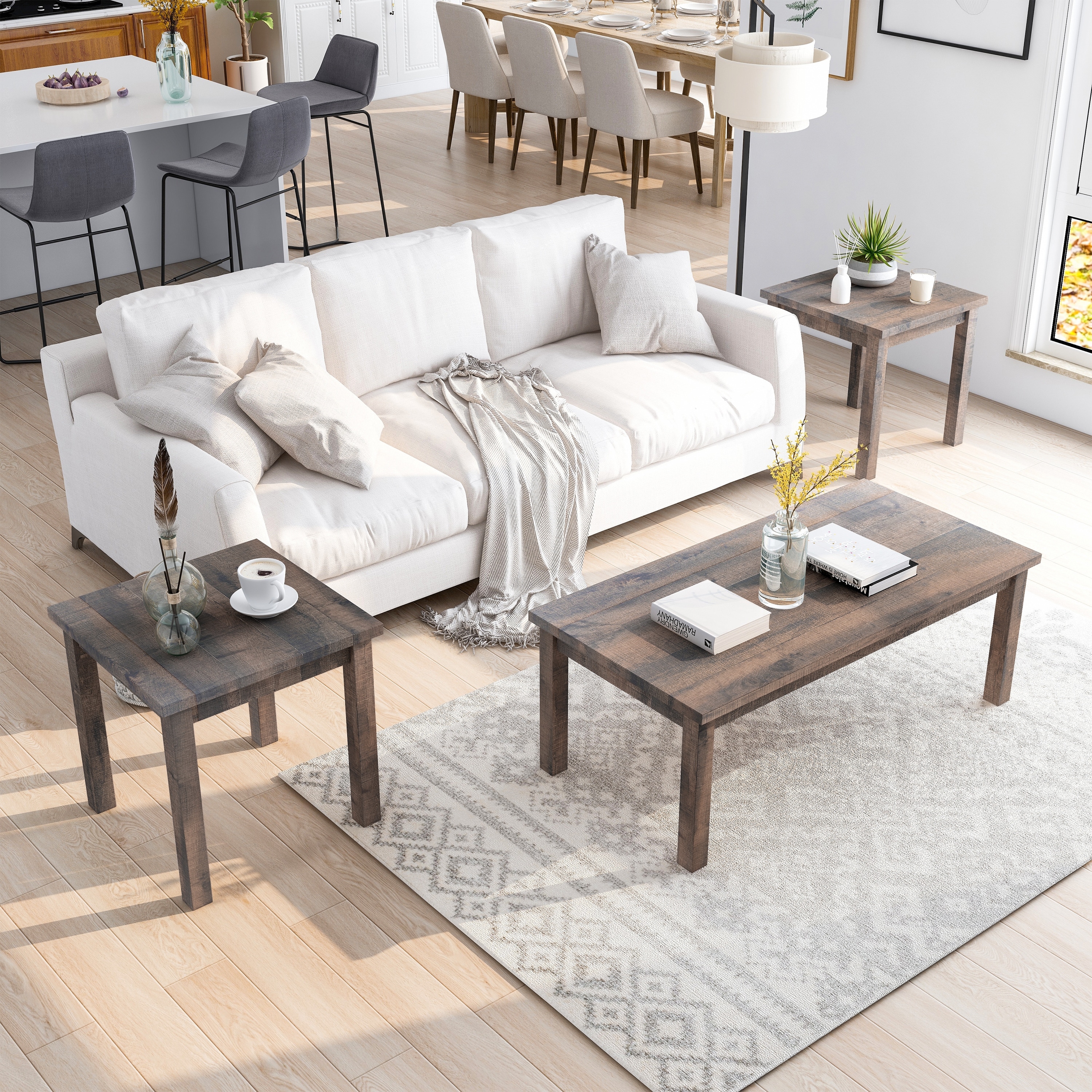 Furniture of America Boisee Transitional Natural Tone 48-inch Wood 3-Piece Coffee Table and Side Tables Set