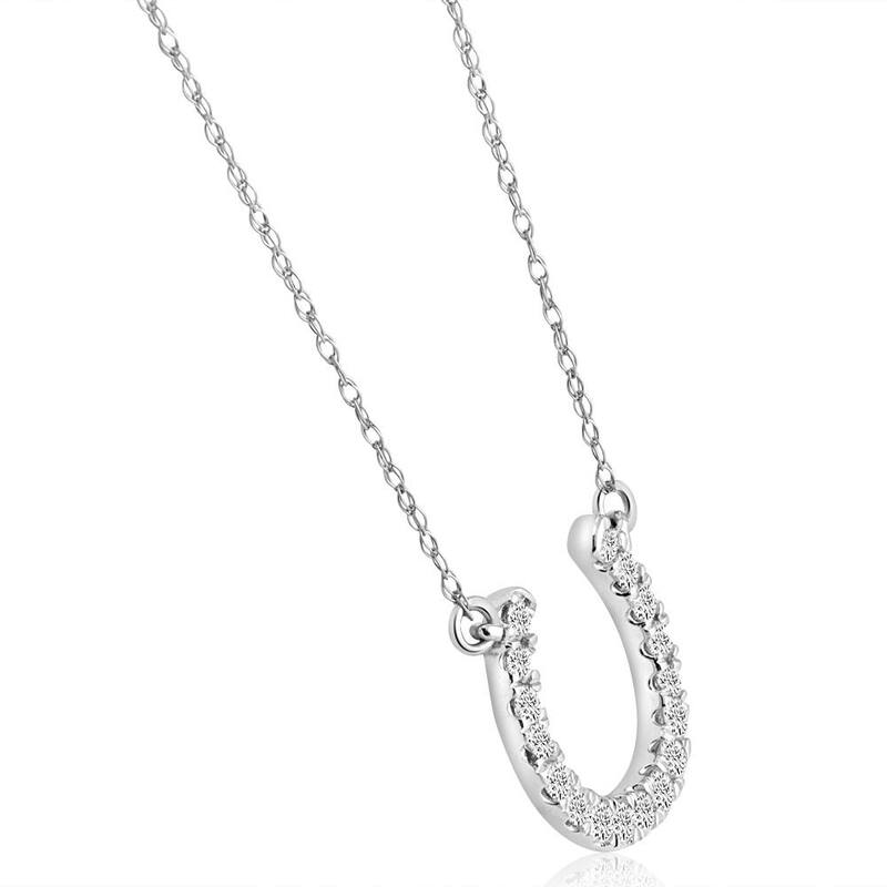 3/8Ct Natural Diamond Horseshoe Pendant Women's Necklace White Gold 18"