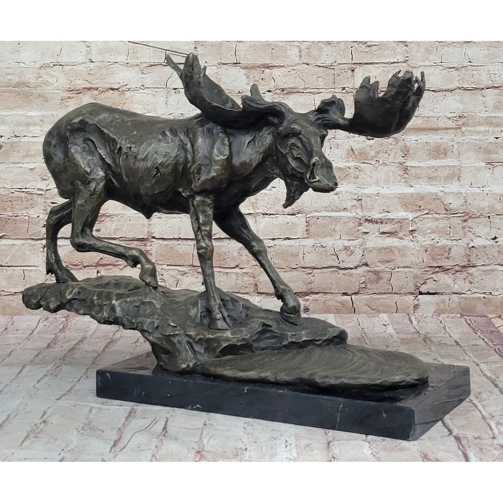 Hot Cast Bronze Moose Stag Sculpture Statue Wildlife Decor Signed Art