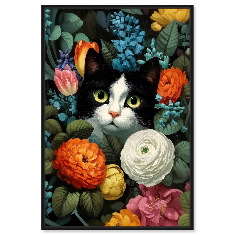 Secret Garden Cat Canvas by Art Remedy - Black - 36" x 54"