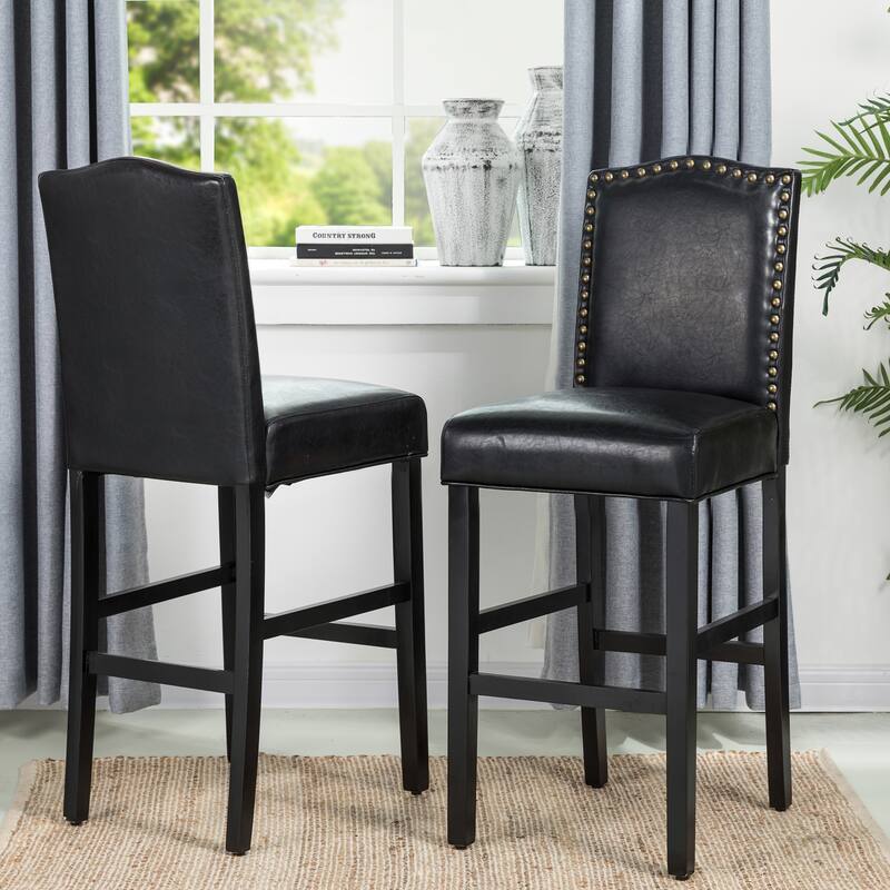 Glitzhome Set of 4 45"H PU Riveted Upholstered Pub/ Bar chairs Bar Stools