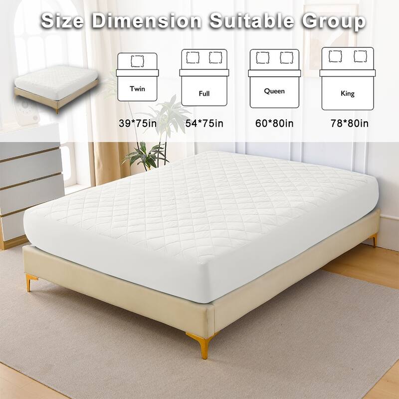 Cooling Waterproof Mattress Pad, Square Quilted Cotton Cover, Deep Pocket