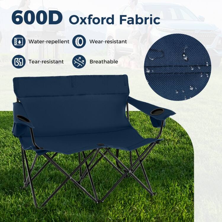 600D Oxford Metal 2-Person Outdoor Folding Loveseat Chair