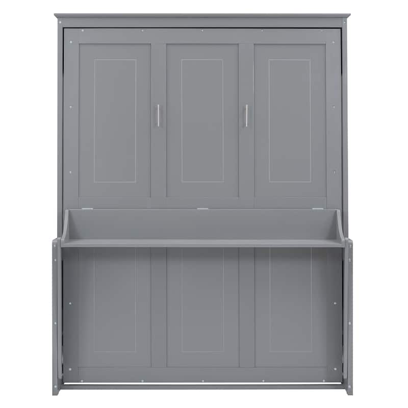 Queen Pine Murphy Bed with Shelf & Drawer