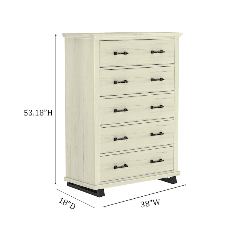 Contemporary 38" Wide Tall 5-Drawer Chest w/ Weathered
