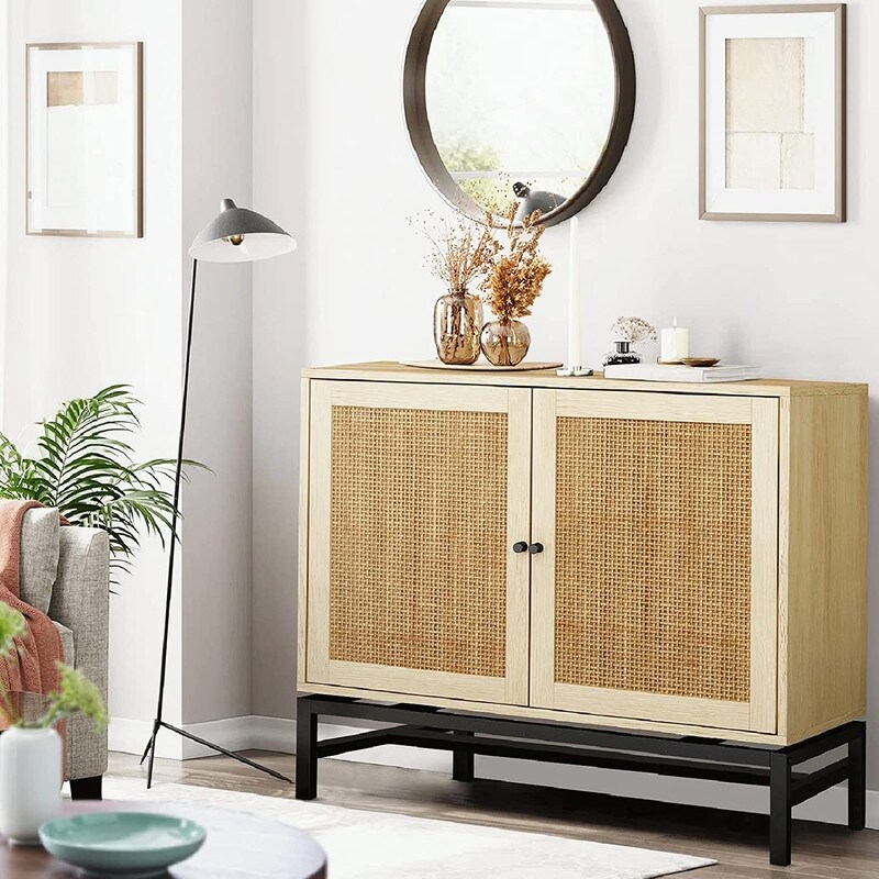 Bohemian Rattan Doors Storage Cabinet Sideboard with Adjustable