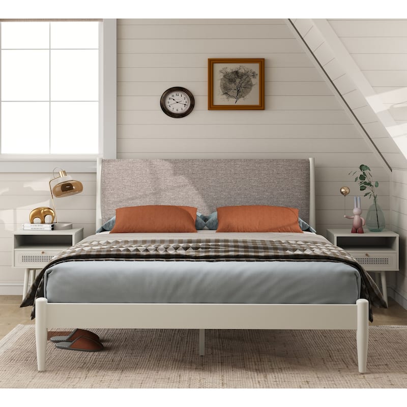 Roundhill Furniture Feeney 3-Piece Bedroom Set, Cream White, Queen