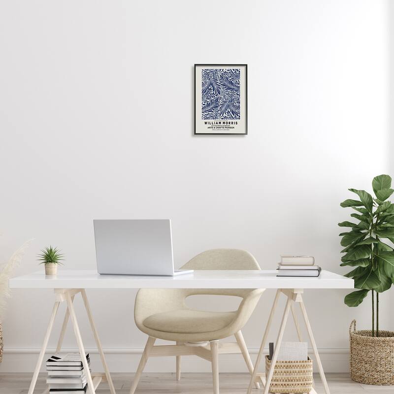 Stupell Blue Floral Leaves Botanical Pattern Exhibition Flyer Framed Wall Art