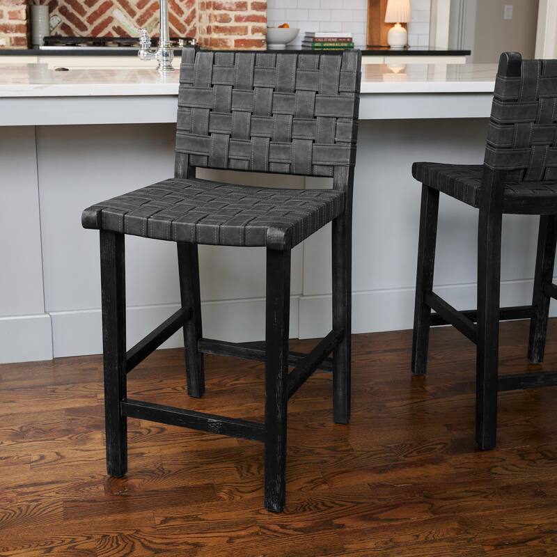 Maven Lane Noah Kitchen Dining Stool with Vegan Leather - Aged Black - Counter Height