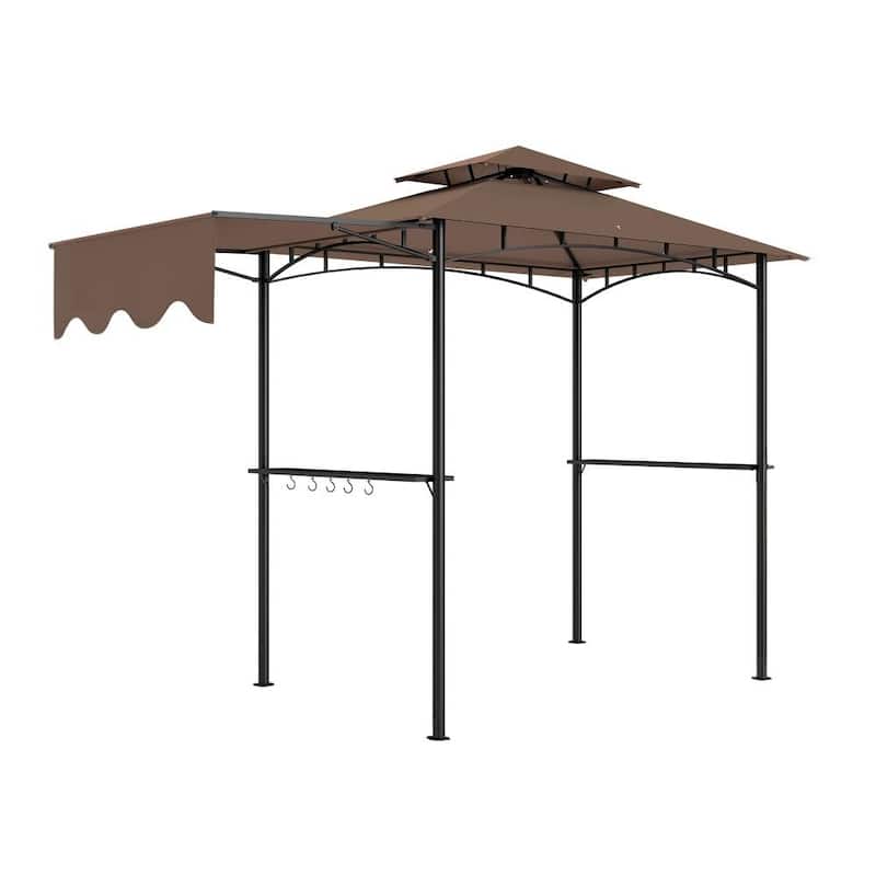 GDFStudio Outdoor Vayla Metal BBQ Grill Gazebo with Adjustable Awning and Storage