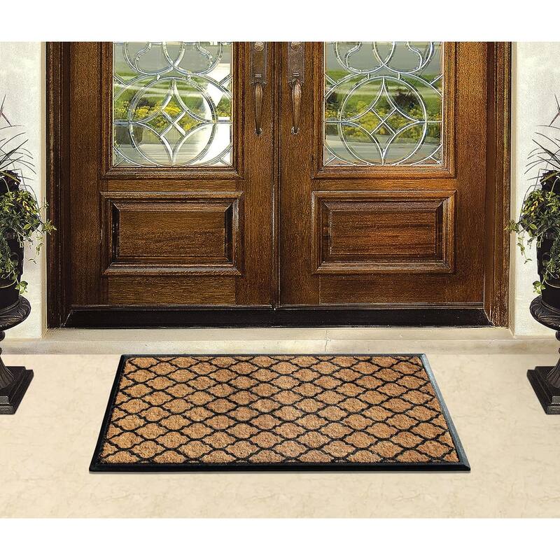 A1HC Orgee Pattern Rubber and Coir Large Heavy-Duty Outdoor Durable Doormat, 30"X48", Black - 30" X 48"