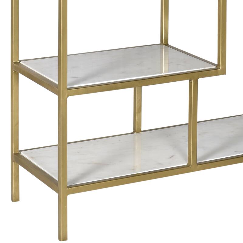 Cairo Brushed Brass and White Marble Modern 80-inch Tall Bookcase