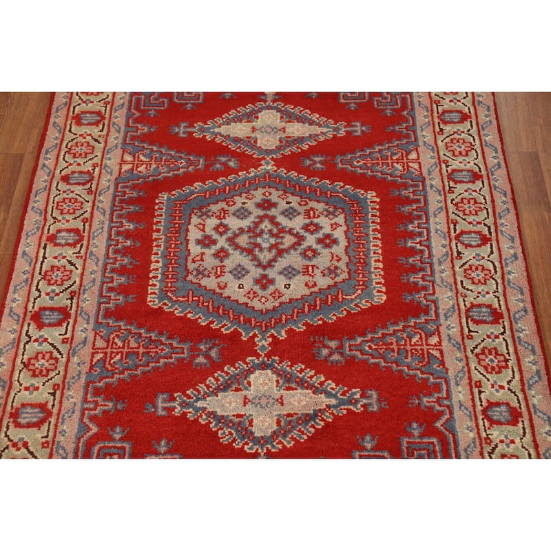 Red Geometric Viss Oriental Rug Hand-Knotted Wool Carpet - 3'11" x 6'1"