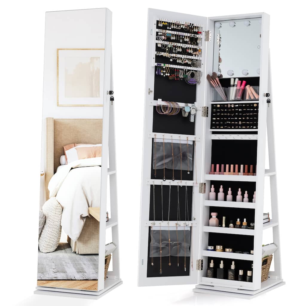 Gymax 360 degree Swivel Jewelry Cabinet w/Full Length Mirror Back