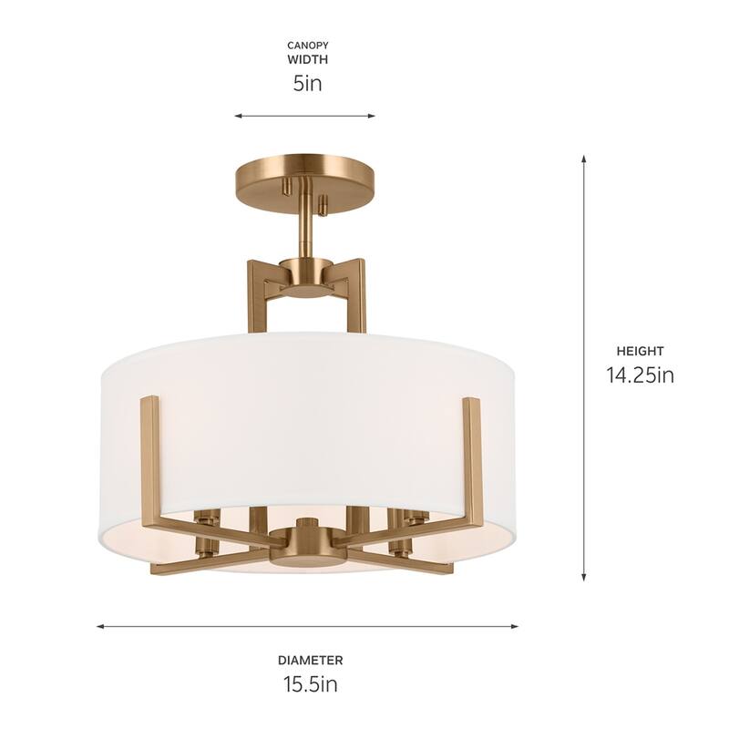 Kichler Lighting Malen 15.5 in. 4-Light Champagne Bronze Convertible Semi-Flush Mount Light with Fabric Shade