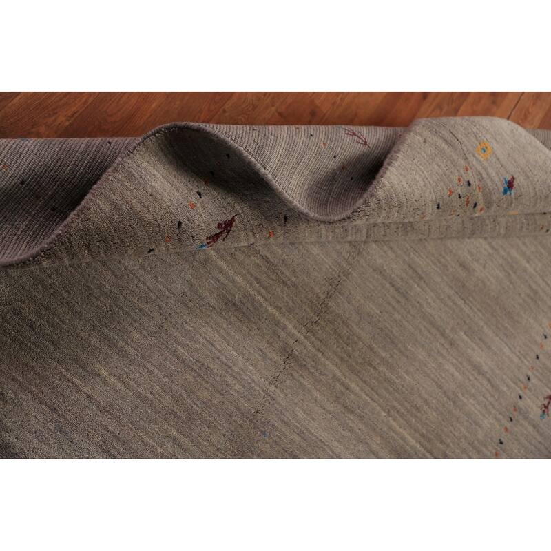 Contemporary Gabbeh Rug Hand-Knotted Beige Modern Wool Carpet - 5'3" x 7'8"